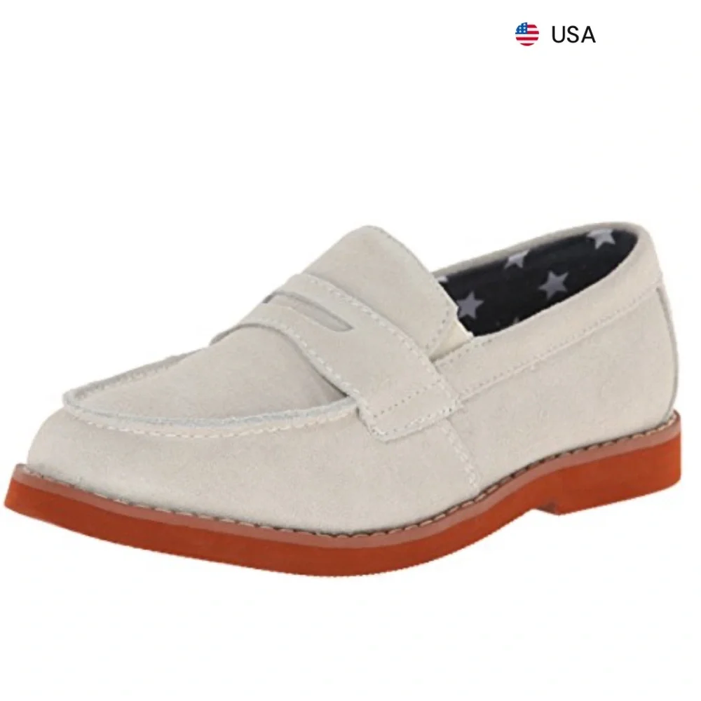 Florsheim Kids Rodeo Jr White Suede Penny Loafers Size 4M Grandmillennial New